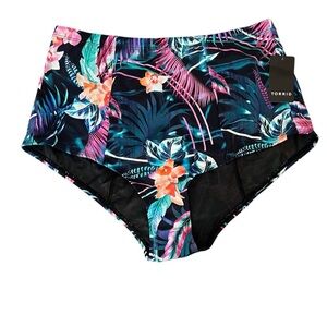 Torrid Tropical Print High-Waist Swim Bottoms - Black and Pink